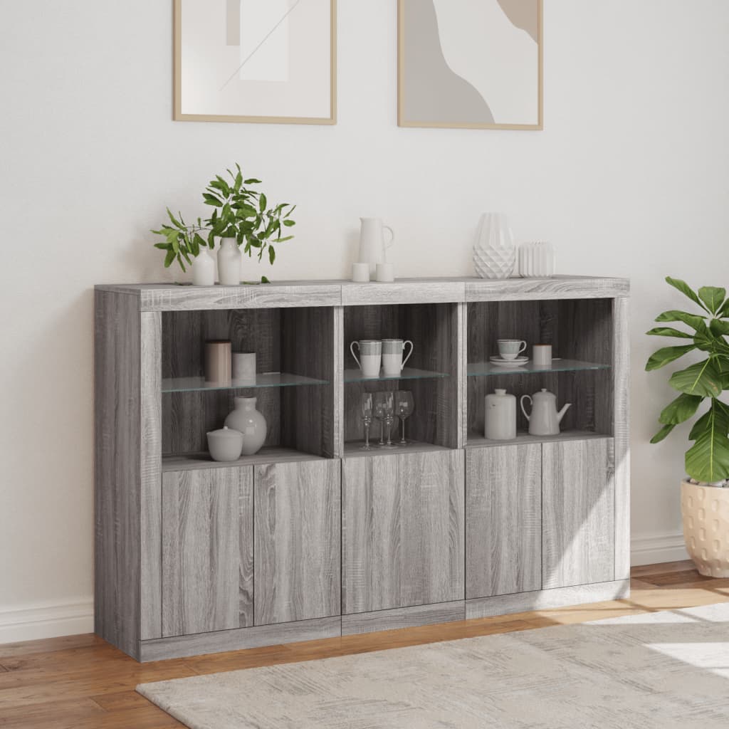 Sideboard with LED Lights Grey Sonoma 162x37x100 cm
